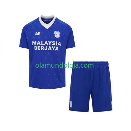 Camisola Cardiff City Criança Equipamento Primeiro 2022-2023 Manga Curta
